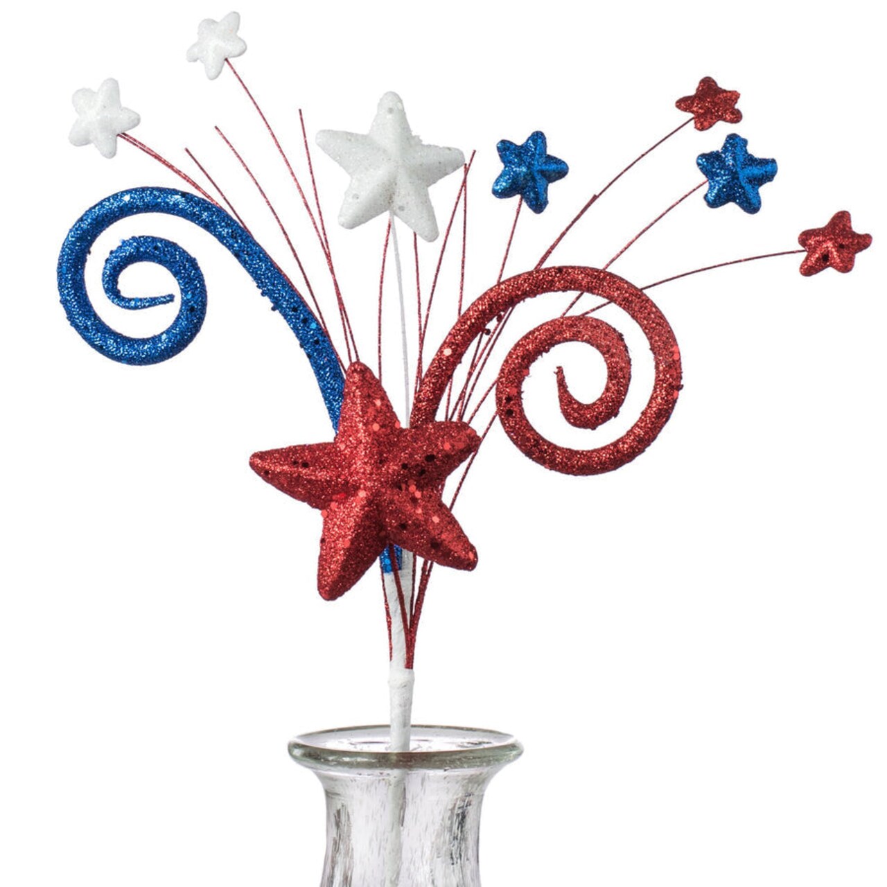 18"Red, White & Blue Glitter Star Spray Pick – 4th of July Decoration